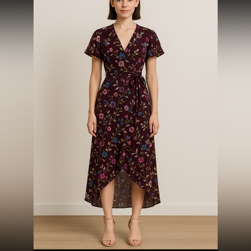 Belle vere wrap hi-low floral dress